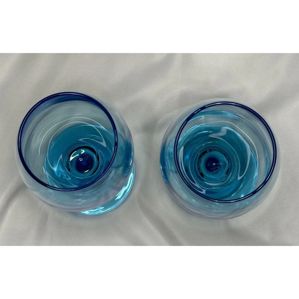 Vintage Coastal Americana Crystal Turquoise Wine Glasses‎ Set Of 2